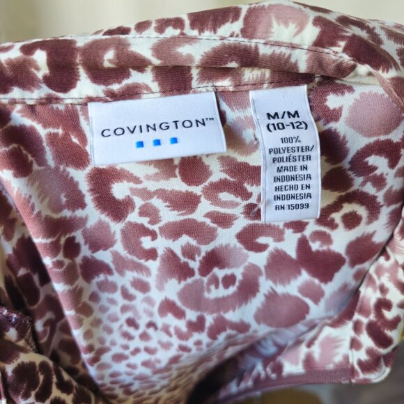 Covington Animal Print Zip Front Blouse Brown Taupe and Cream M (10-12) - Picture 5 of 9